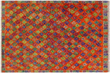 handmade Geometric Balouchi Orange Green Hand Knotted RECTANGLE 100% WOOL area rug 5 x 6