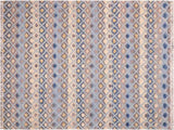 Abstract Moroccan High-Low Gwendoly Blue/Beige Wool Rug - 6'5'' x 9'0''