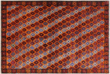 handmade Geometric Balouchi Orange Black Hand Knotted RECTANGLE 100% WOOL area rug 5 x 7