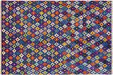 handmade Geometric Balouchi Blue Orange Hand Knotted RECTANGLE 100% WOOL area rug 5 x 7
