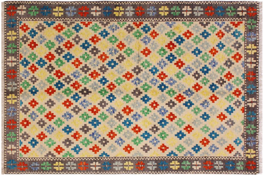 handmade Geometric Balouchi Beige Gray Hand Knotted RECTANGLE 100% WOOL area rug 5 x 7