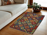 handmade Geometric Kilim Brown Purple Hand-Woven RECTANGLE 100% WOOL area rug 3x5