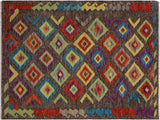 Southwestern Turkish Kilim Carmelit Brown/Purple Wool Rug - 3'5'' x 4'11''