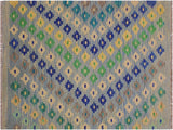 Shabby Chic Turkish Kilim Celestin Blue/Gray Wool Rug - 2'8'' x 4'1''