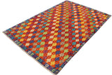 handmade Geometric Balouchi Orange Blue Hand Knotted RECTANGLE 100% WOOL area rug 5 x 7