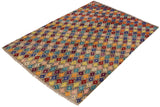 handmade Geometric Balouchi Gray Blue Hand Knotted RECTANGLE 100% WOOL area rug 5 x 7