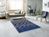 handmade Modern Moroccan Blue Ivory Hand Knotted RECTANGLE 100% WOOL area rug 4x6