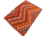 handmade Geometric Kilim Rust Beige Hand-Woven RECTANGLE 100% WOOL area rug 4x5