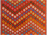 Caucasian Turkish Kilim Alyse Rust/Beige Wool Rug - 3'6'' x 4'11''