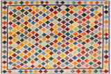 handmade Geometric Balouchi Beige Blue Hand Knotted RECTANGLE 100% WOOL area rug 5 x 7