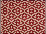 Tribal Turkish Kilim Angla Red/Beige Wool Rug - 4'3'' x 5'8''
