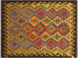 Bohemian Turkish Kilim Annmarie Chocolate/Gold Wool Rug - 3'3'' x 4'11''