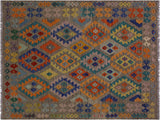 Rustic Turkish Kilim Aretha Brown/Blue Wool Rug - 5'0'' x 6'6''