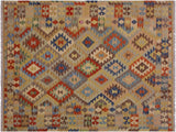 Boho Chic Turkish Kilim Ariel Tan/Brown Wool Rug - 4'8'' x 6'8''