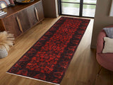 handmade Tribal Biljik Khal Muhammadi Drk. Red Black Hand Knotted RUNNER 100% WOOL Runner 3x10