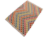 handmade Geometric Kilim Ivory Pink Hand-Woven RECTANGLE 100% WOOL area rug 3x5