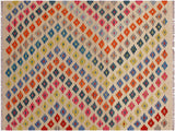 handmade Geometric Kilim Ivory Pink Hand-Woven RECTANGLE 100% WOOL area rug 3x5