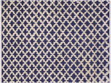 Modern Moroccan High-Low Benjamin Blue/Ivory Wool Rug - 5'2'' x 7'3''