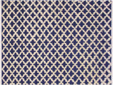 Abstract Moroccan High-Low Bennett Blue/Ivory Wool Rug - 4'4'' x 6'4''