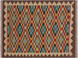 Abstract Turkish Kilim Betsey Beige/Brown Wool Rug - 3'4'' x 4'11''