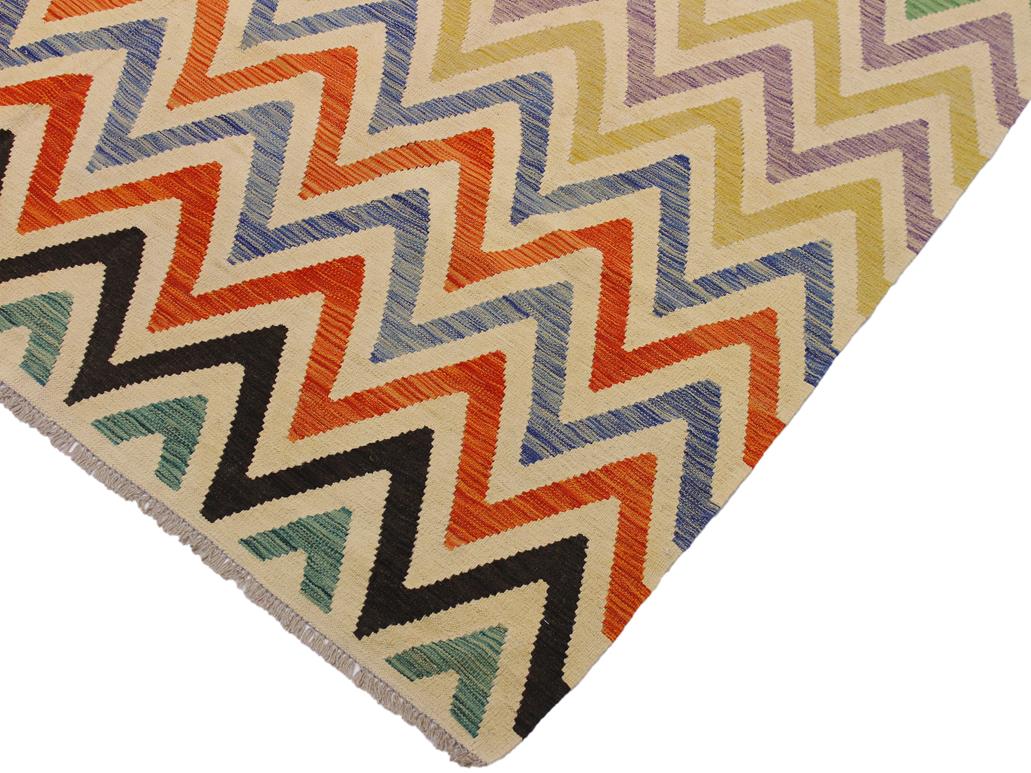 handmade Geometric Kilim Ivory Black Hand-Woven RECTANGLE 100% WOOL area rug 9x11