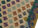 handmade Geometric Kilim Ivory Blue Hand-Woven RUNNER 100% WOOL area rug 3x10