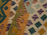 handmade Geometric Kilim Ivory Blue Hand-Woven RUNNER 100% WOOL area rug 3x10
