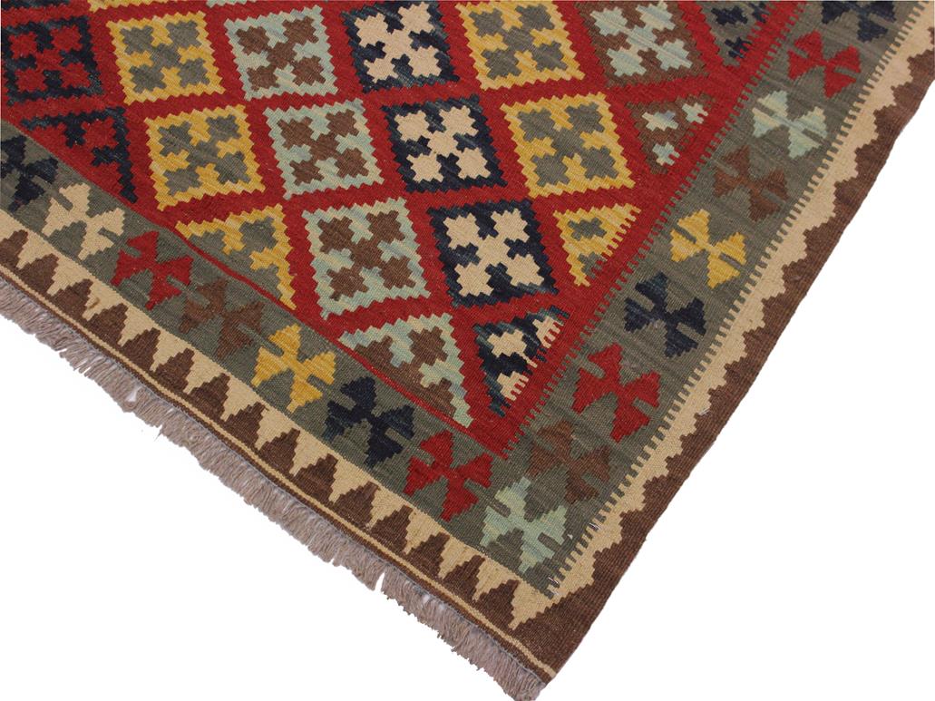 handmade Geometric Kilim Red Brown Hand-Woven RECTANGLE 100% WOOL area rug 4x5