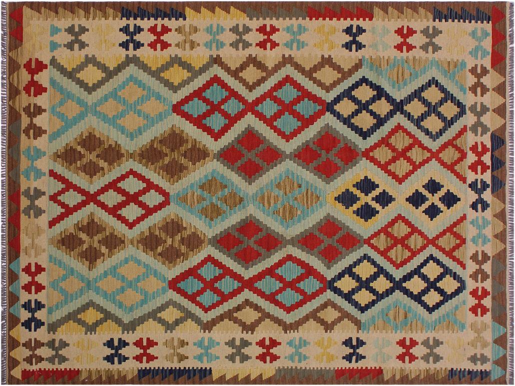 handmade Geometric Kilim Beige Brown Hand-Woven RECTANGLE 100% WOOL area rug 5x7