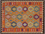 Tribal Turkish Kilim Bruce Brown/Ivory Wool Rug - 5'6'' x 7'7''
