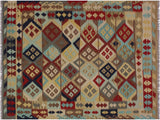 Caucasian Turkish Kilim Bruna Beige/Red Wool Rug - 4'11'' x 6'6''
