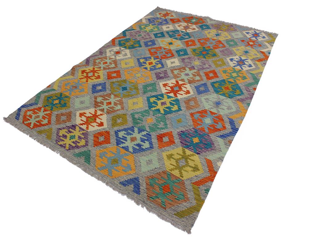 handmade Geometric Kilim Gray Beige Hand-Woven RECTANGLE 100% WOOL area rug 7x10