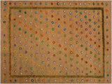 Abstract Moroccan High-Low Candace Tan/Green Wool Rug - 8'10'' x 11'4''