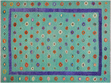 handmade Modern Moroccan Hi Green Blue Hand-Woven RECTANGLE 100% WOOL area rug 10x13
