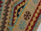 handmade Geometric Kilim Tan Blue Hand-Woven RECTANGLE 100% WOOL area rug 4x6