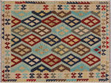 handmade Geometric Kilim Ivory Brown Hand-Woven RECTANGLE 100% WOOL area rug 5x7