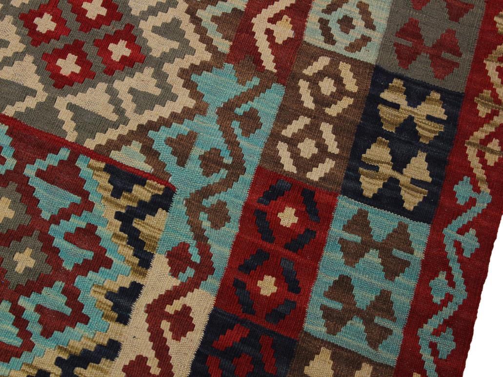 handmade Geometric Kilim Red Tan Hand-Woven RECTANGLE 100% WOOL area rug 5x7