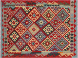 Shabby Chic Turkish Kilim Carmela Red/Beige Wool Rug - 4'2'' x 5'8''