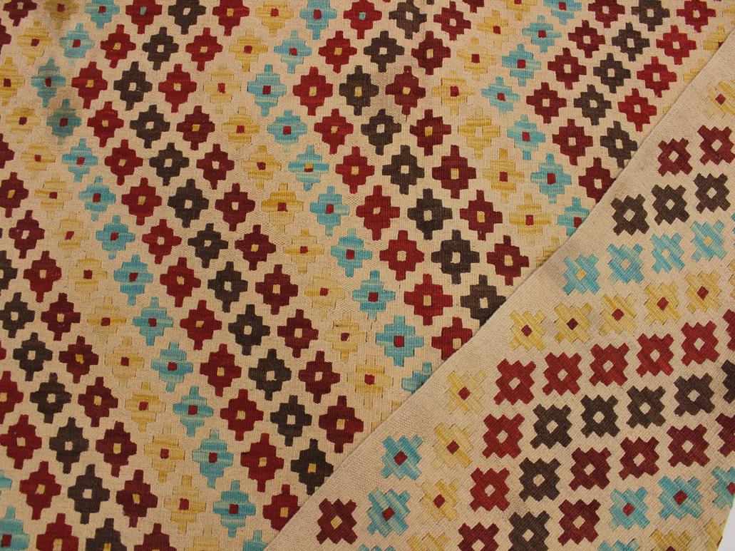 handmade Geometric Kilim Tan Red Hand-Woven RECTANGLE 100% WOOL area rug 5x7