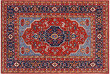 Southwestern Heriz Ziegler Cary Red Blue Hand-Knotted Rug - 8'9'' x 11'5''