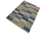 handmade Geometric Kilim Ivory Blue Hand-Woven RECTANGLE 100% WOOL area rug 5x8