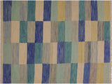 Southwestern Turkish Kilim Shirley Ivory/Blue Wool Rug - 5'5'' x 7'10''