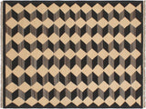 Tribal Turkish Kilim Clotilde Black/Beige Wool Rug - 4'0'' x 5'10''