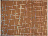 Abstract Moroccan High-Low Skidmore Brown/Ivory Wool Rug - 7'10'' x 10'2''