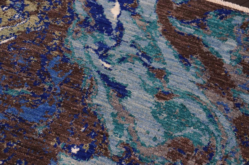 handmade Modern Kafkaz Blue Beige Hand Knotted RECTANGLE 100% WOOL area rug 8x10