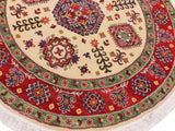 handmade Geometric Kazak Ivory Red Hand Knotted ROUND 100% WOOL area rug 5x5