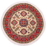 Rustic Kazak Smyth Ivory/Red Wool Round - 4'9'' x 4'11''