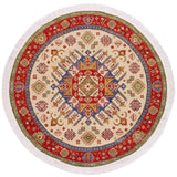 handmade Geometric Kazak Ivory Red Hand Knotted ROUND 100% WOOL area rug 6x6