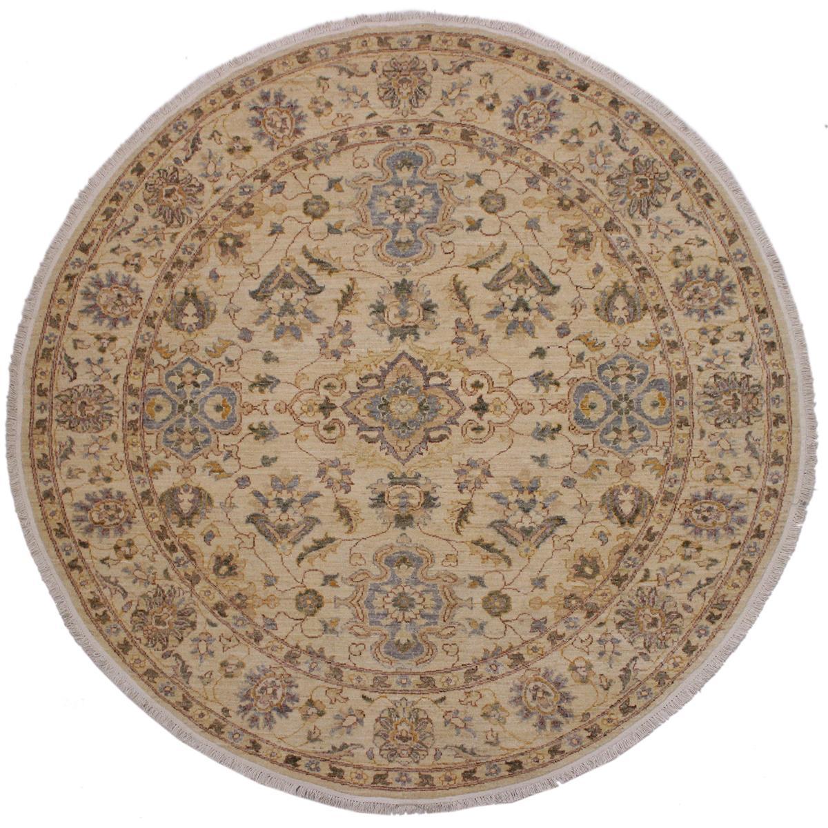 handmade Traditional Kafkaz Ivory Brown Hand Knotted ROUND 100% WOOL area rug 7x7