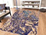 Handmade Kafakz Chobi Ziegler Modern Contemporary Blue Beige Hand Knotted RECTANGLE WOOL&SILK area rug 8 x 10
